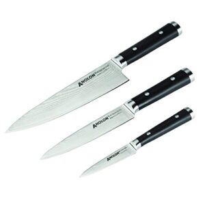 anolon imperion damascus steel cutlery chef knife set, 3-piece, small, black