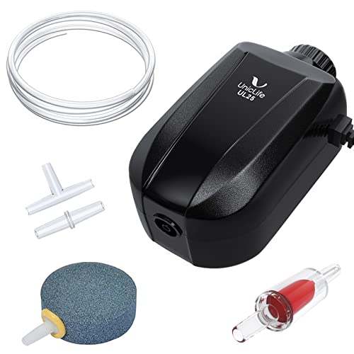 Uniclife 30 GPH Aquarium Air Pump Adjustable Quiet Oxygen Aerator Pump with Air Stone Airline Tubing Check Valve and Connector Accessories for Small Fish Tanks Ponds up to 30 Gallons