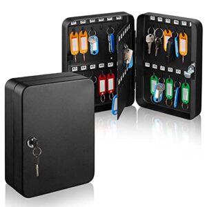 adiroffice key lock box cabinet wall mount with keys & 48 colored name tags - key safe organizer for a mess free work place such as car dealer, property manager, valet parking & more (48 keys, black)