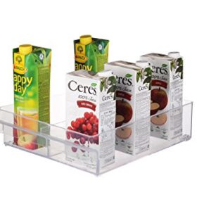 YBM Home Divided Pantry Cabinet Organizer or Refrigerator Storage Bins for Fruit, Yogurt, Juice Box, Snacks, Canned Food, Yogurt - Food and Freezer Safe, BPA Free, 14.8 in. Long - Single Unit, Clear