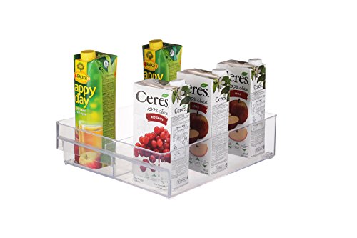 YBM Home Divided Pantry Cabinet Organizer or Refrigerator Storage Bins for Fruit, Yogurt, Juice Box, Snacks, Canned Food, Yogurt - Food and Freezer Safe, BPA Free, 14.8 in. Long - Single Unit, Clear