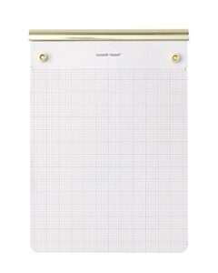 russell+hazel metal backed gold drafters tablet notepad, 100 perforated gridded drafting sheets, 6.375" x 8.875", drafters tablet notepad