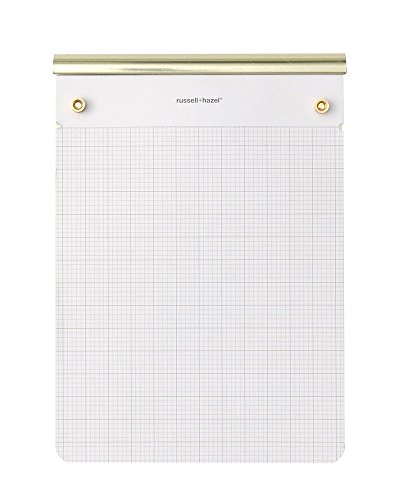 russell+hazel Metal Backed Gold Drafters Tablet Notepad, 100 Perforated Gridded Drafting Sheets, 6.375" x 8.875", Drafters Tablet Notepad