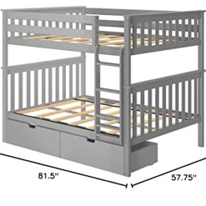 Max & Lily Bunk Bed, Full-Over-Full Wood Bed Frame for Kids with Storage Drawers, Grey