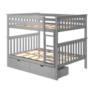 Max & Lily Bunk Bed, Full-Over-Full Wood Bed Frame for Kids with Storage Drawers, Grey