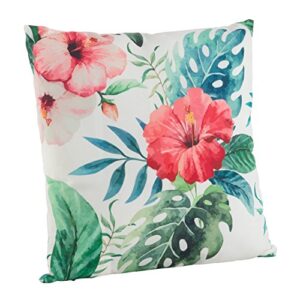 saro lifestyle 1458.m18s indoor/outdoor hibiscus floral print poly filled throw pillow, multi, 18"