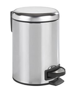 wenko basket, small trash can with lid and pedal, garbage bin for bathroom with removable inner bucket, stainless steel, 0.79 gal, 9.84 x 8.86 x 6.69 in, 17 x 22.5 x 25 cm, gray shiny
