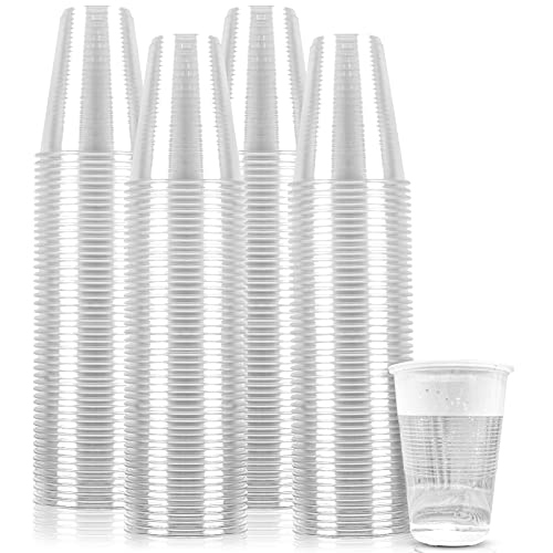 TashiBox 12 oz clear plastic cups - Disposable cold drink party cups (200)