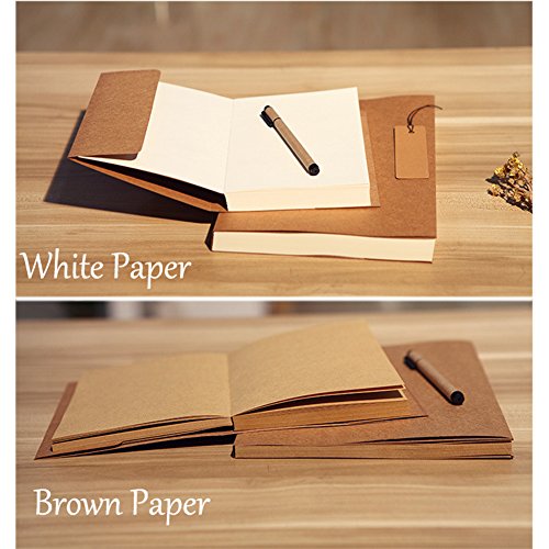 Oak-Pine Vintage Kraft Cover Notebook Drawing Scrawl Notepad Travel Journal Sketchbook Diary Memo Book with Blank Paper 56 Sheets / 112 Pages, Brown Paper 32K