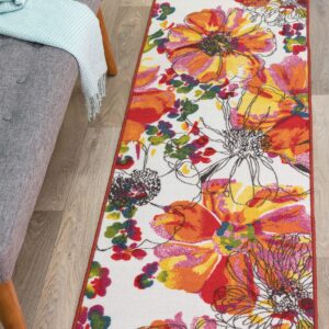 Modern Bright Flowers Non-Slip (Non-Skid) Area Rug Runner 2' X 7' (22" X 84") Multi