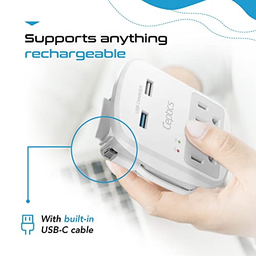 Ceptics World Travel Adapter Kit - QC 3.0 2 USB + 2 US Outlets, Surge Protection, Plugs for Europe, UK, China, Australia, Japan - Perfect for Laptop, Cell Phones, Cameras - Safe ETL Tested