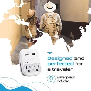 Ceptics World Travel Adapter Kit - QC 3.0 2 USB + 2 US Outlets, Surge Protection, Plugs for Europe, UK, China, Australia, Japan - Perfect for Laptop, Cell Phones, Cameras - Safe ETL Tested