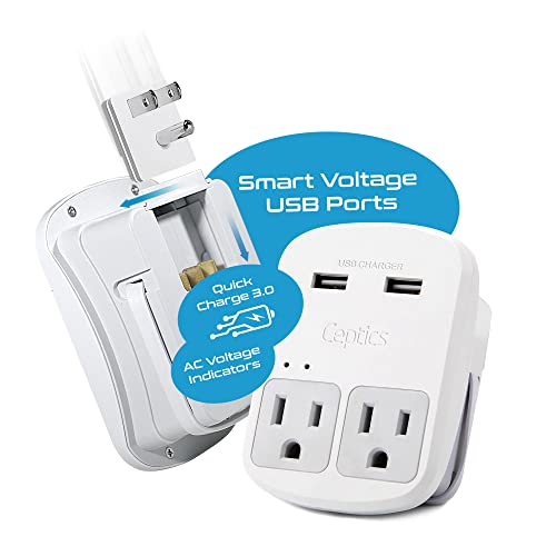 Ceptics World Travel Adapter Kit - QC 3.0 2 USB + 2 US Outlets, Surge Protection, Plugs for Europe, UK, China, Australia, Japan - Perfect for Laptop, Cell Phones, Cameras - Safe ETL Tested