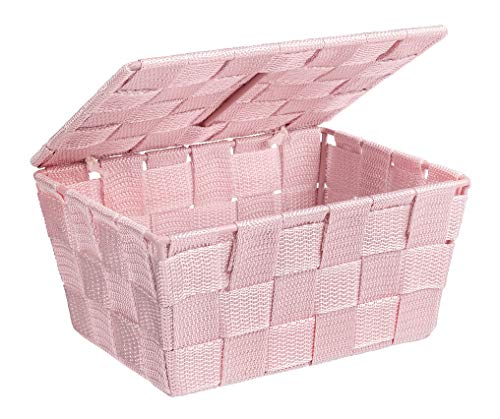 WENKO Storage Basket Adria with lid in Pink, PP, 19 x 14 x 10 cm