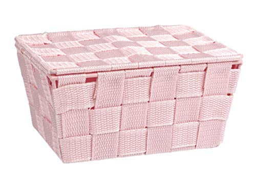 WENKO Storage Basket Adria with lid in Pink, PP, 19 x 14 x 10 cm