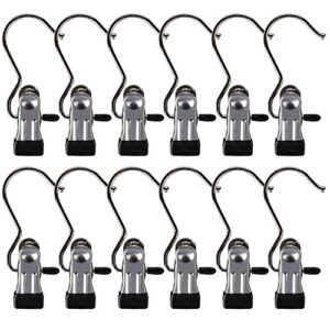 home-x ultra strong stainless steel hanging clip hook - set of 12