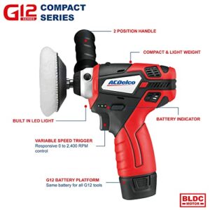 ACDelco G12 Series 12V Cordless 3" Mini Polisher Tool Set with 2 Li-ion Batteries, Charger, and Accessory Kit, ARS1212
