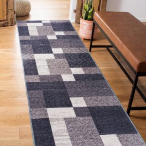 modern boxes design non-slip (non-skid) area rug runner 2' x 7' (22" x 84") gray