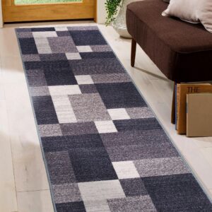 Modern Boxes Design Non-Slip (Non-Skid) Area Rug Runner 2' X 7' (22" X 84") Gray