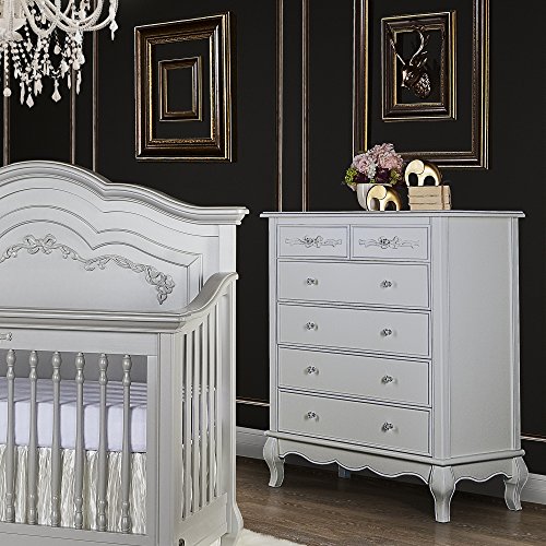 Evolur Aurora 6 Drawer Tall Chest in Akoya Grey Pearl/Silver Mist