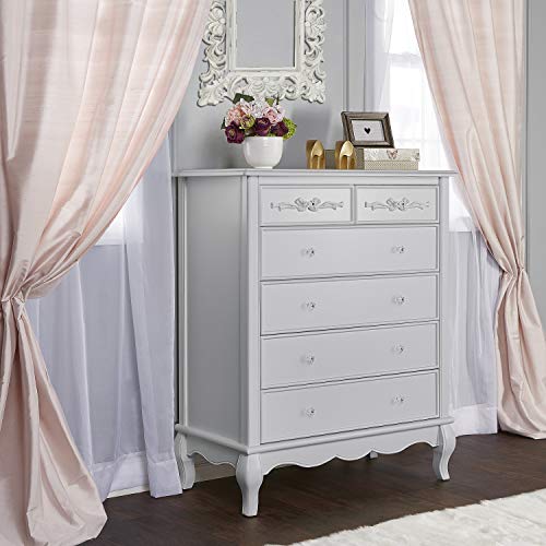 Evolur Aurora 6 Drawer Tall Chest in Akoya Grey Pearl/Silver Mist