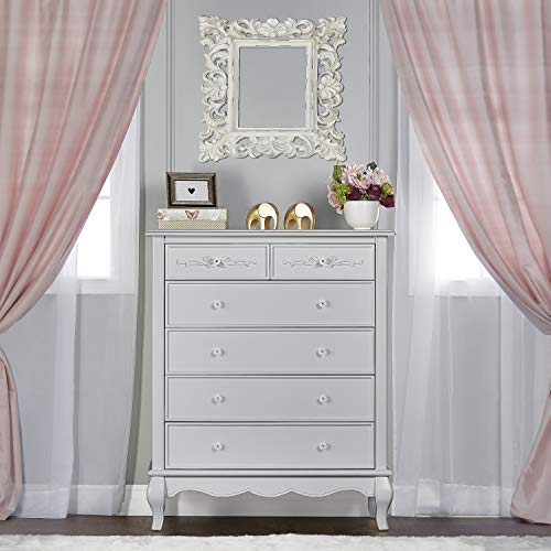 Evolur Aurora 6 Drawer Tall Chest in Akoya Grey Pearl/Silver Mist