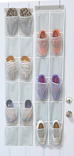 Simple Houseware 24 Pockets - 2PK 12 Large Pockets Over Door Hanging Shoe Organizer, Grey