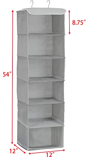 Simple Houseware Hanging Closet Organizers Storage, 6 Shelves, Gray