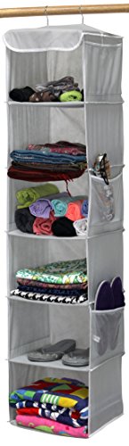 Simple Houseware Hanging Closet Organizers Storage, 6 Shelves, Gray