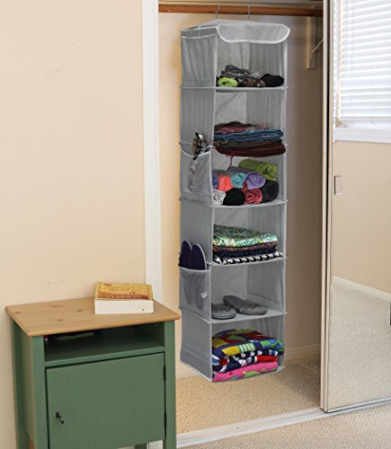 Simple Houseware Hanging Closet Organizers Storage, 6 Shelves, Gray