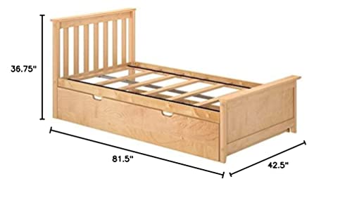 Max & Lily Twin Bed, Wood Bed Frame with Headboard For Kids with Trundle, Slatted, Natural