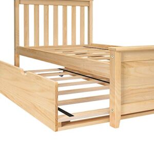 Max & Lily Twin Bed, Wood Bed Frame with Headboard For Kids with Trundle, Slatted, Natural