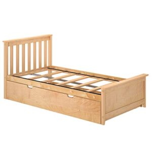 Max & Lily Twin Bed, Wood Bed Frame with Headboard For Kids with Trundle, Slatted, Natural