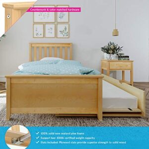 Max & Lily Twin Bed, Wood Bed Frame with Headboard For Kids with Trundle, Slatted, Natural