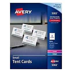 avery inkjet/laser tent cards, 2 x 3 1/2, white, box of 160