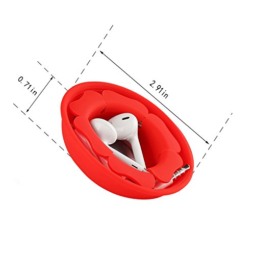 Earbud Case Holder, MAIRUI Earphone Case Wrap Earbuds Nest Tangle Free Silicone Magnetic Organizer (Red)