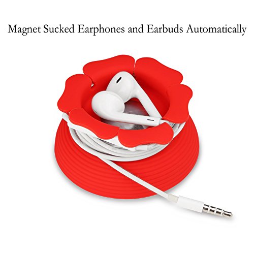 Earbud Case Holder, MAIRUI Earphone Case Wrap Earbuds Nest Tangle Free Silicone Magnetic Organizer (Red)