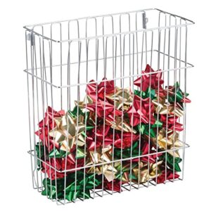 mdesign metal wall mount organizer basket for holiday wrapping paper storage - holder for bow, labels, gift bag, and ribbon - hang in closet or cabinet - concerto collection - chrome