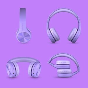 LilGadgets Connect+ Pro Kids Headphones Wired - Designed with Kids' Comfort in Mind, Foldable Over-Ear Headset with in-line Microphone, Toddler Headphones for Kids, Purple