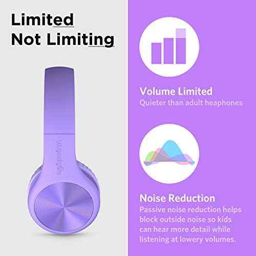 LilGadgets Connect+ Pro Kids Headphones Wired - Designed with Kids' Comfort in Mind, Foldable Over-Ear Headset with in-line Microphone, Toddler Headphones for Kids, Purple