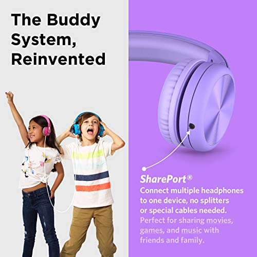 LilGadgets Connect+ Pro Kids Headphones Wired - Designed with Kids' Comfort in Mind, Foldable Over-Ear Headset with in-line Microphone, Toddler Headphones for Kids, Purple