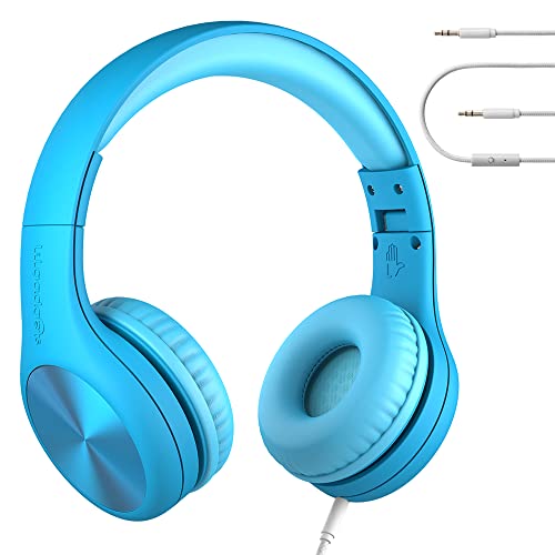 LilGadgets Connect+ Pro Kids Noise Cancelling Headphones - Designed with Kids' Comfort in Mind, Foldable Over-Ear Headset with in-line Microphone, Headphones Wired, Kids Headphones for School, Blue