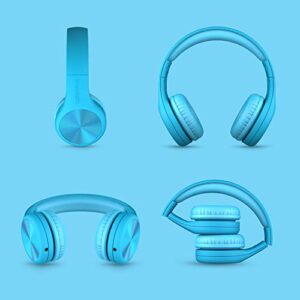 LilGadgets Connect+ Pro Kids Noise Cancelling Headphones - Designed with Kids' Comfort in Mind, Foldable Over-Ear Headset with in-line Microphone, Headphones Wired, Kids Headphones for School, Blue