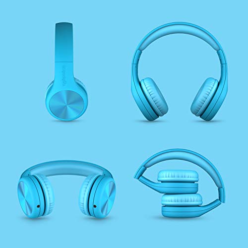 LilGadgets Connect+ Pro Kids Noise Cancelling Headphones - Designed with Kids' Comfort in Mind, Foldable Over-Ear Headset with in-line Microphone, Headphones Wired, Kids Headphones for School, Blue