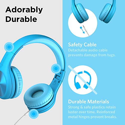 LilGadgets Connect+ Pro Kids Noise Cancelling Headphones - Designed with Kids' Comfort in Mind, Foldable Over-Ear Headset with in-line Microphone, Headphones Wired, Kids Headphones for School, Blue