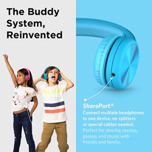 LilGadgets Connect+ Pro Kids Noise Cancelling Headphones - Designed with Kids' Comfort in Mind, Foldable Over-Ear Headset with in-line Microphone, Headphones Wired, Kids Headphones for School, Blue