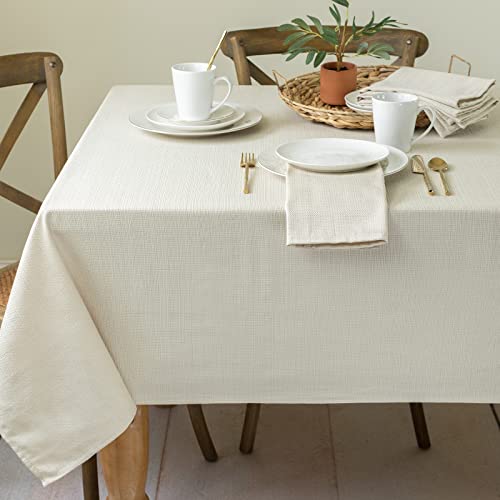 Benson Mills Textured Fabric Table Cloth, for Everyday Home Dining, Parties, Weddings & Holiday tablecloths (60" x 120" Rectangular, Flax/Beige/Taupe)