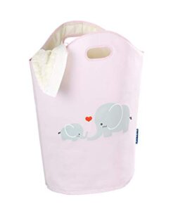 wenko kids laundry hamper, baby hamper for nursery, baby basket for dirty clothes, elephant nursery hamper, toy basket with handles, pink laundry bin, 15.7 x 20.5 x 7.9 inch