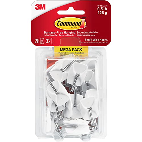 3M Command 17067Mpes General Purpose Hooks, Small, 0.5Lb Cap, White, 28 Hooks & 32 Strips/Pack