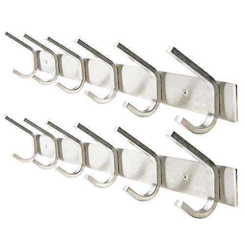 WEBI 2 Packs, Heavy Duty Stainless Steel 304 Hook Rail Coat Rack, Satin Finish, Great Home Storage & Organization for Bedroom, Bathroom, Foyers, Hallways